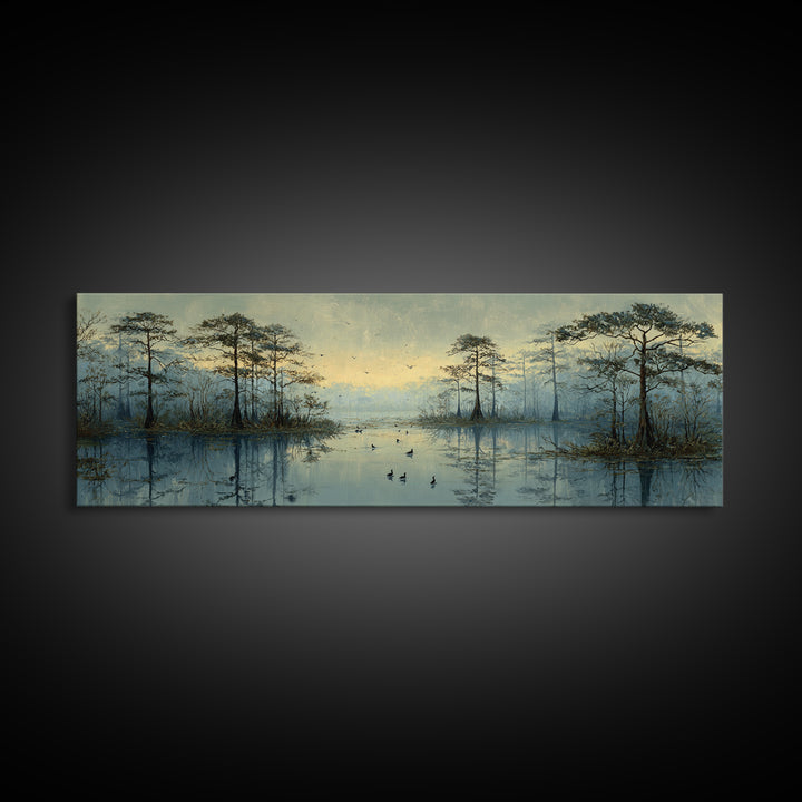 Misty Cypress Swamp Canvas Print, Landscape Art, Modern Decor, Living Room Decor, Fine Art, Horizon, Wall Decor, Digital Prints, LAN-3x1-14