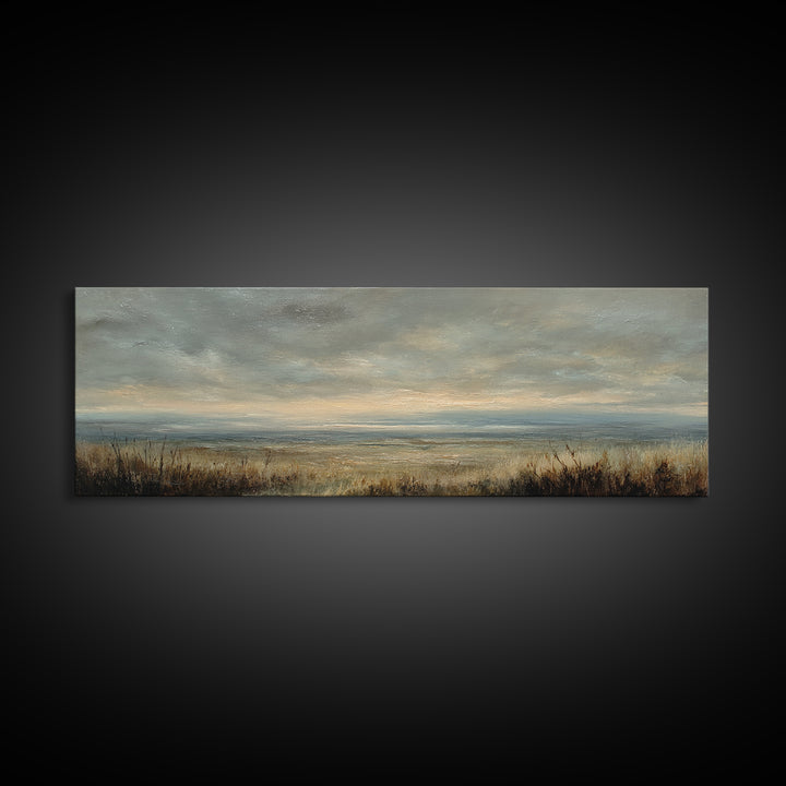 Storm Clouds over an Open Prairie Canvas Print, Landscape Art, Luxury Decor, Living Room Decor, Fine Art, Horizon, Digital Art, LAN-3x1-19