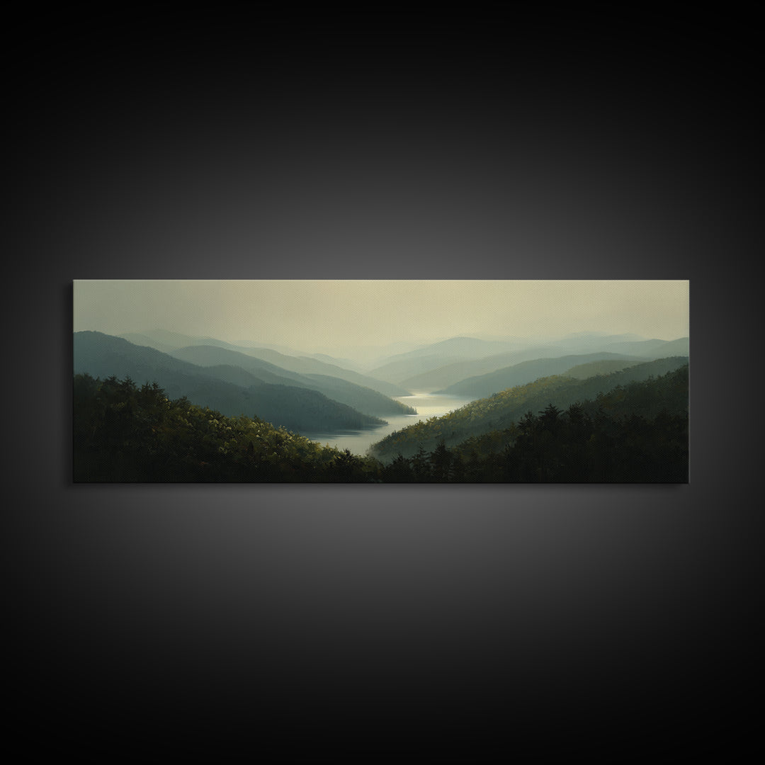 Waterfall Hidden in Dense Forest Framed Canvas Print, Landscape Art, Floral Wall Art, Living Room Decor, Fine Art, Horizon, LAN-3x1-28