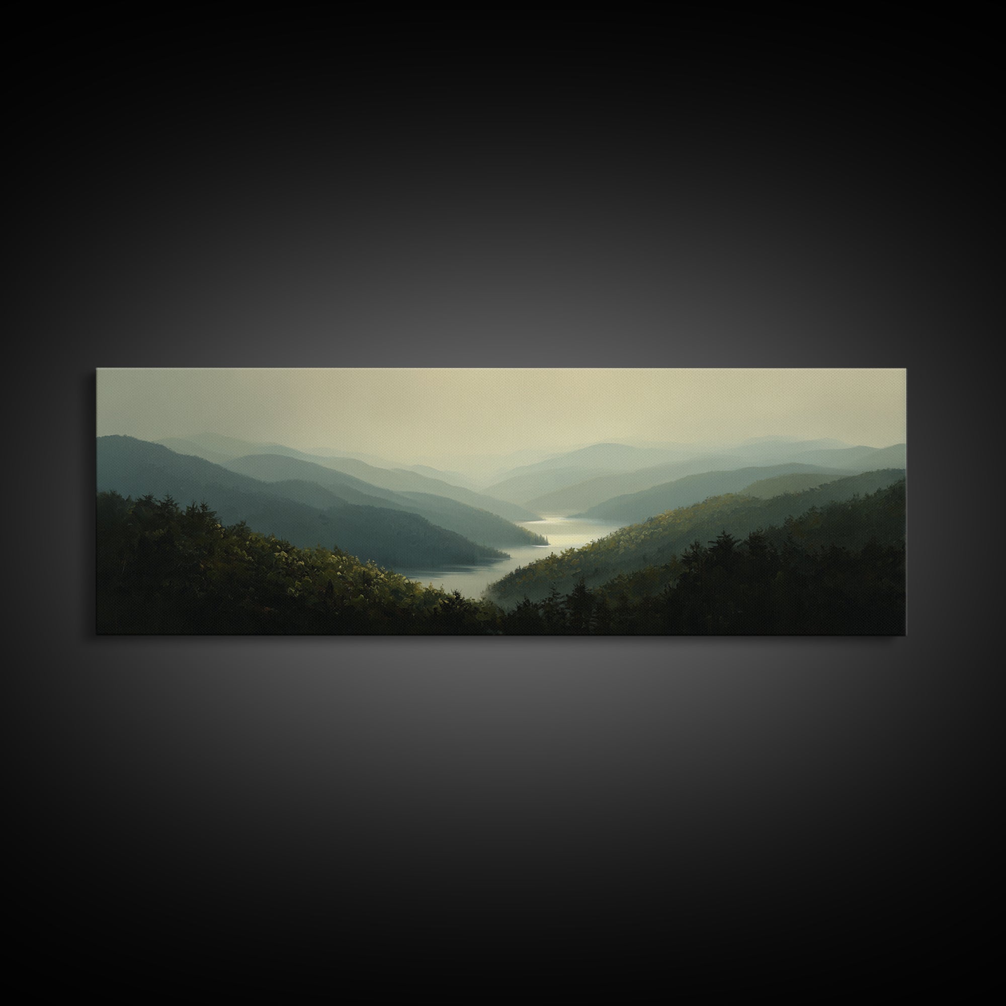 Waterfall Hidden in Dense Forest Framed Canvas Print, Landscape Art, Floral Wall Art, Living Room Decor, Fine Art, Horizon, LAN-3x1-28