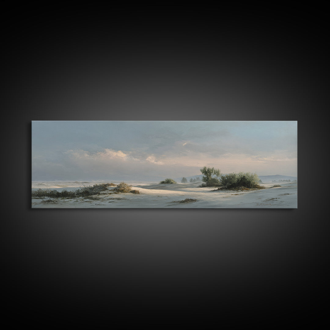 Desert Dunes under Pale Moon Canvas Print, Landscape Art, Fine Art Print, Living Room Decor, Fine Art, Horizon, Digital Prints, LAN-3x1-3