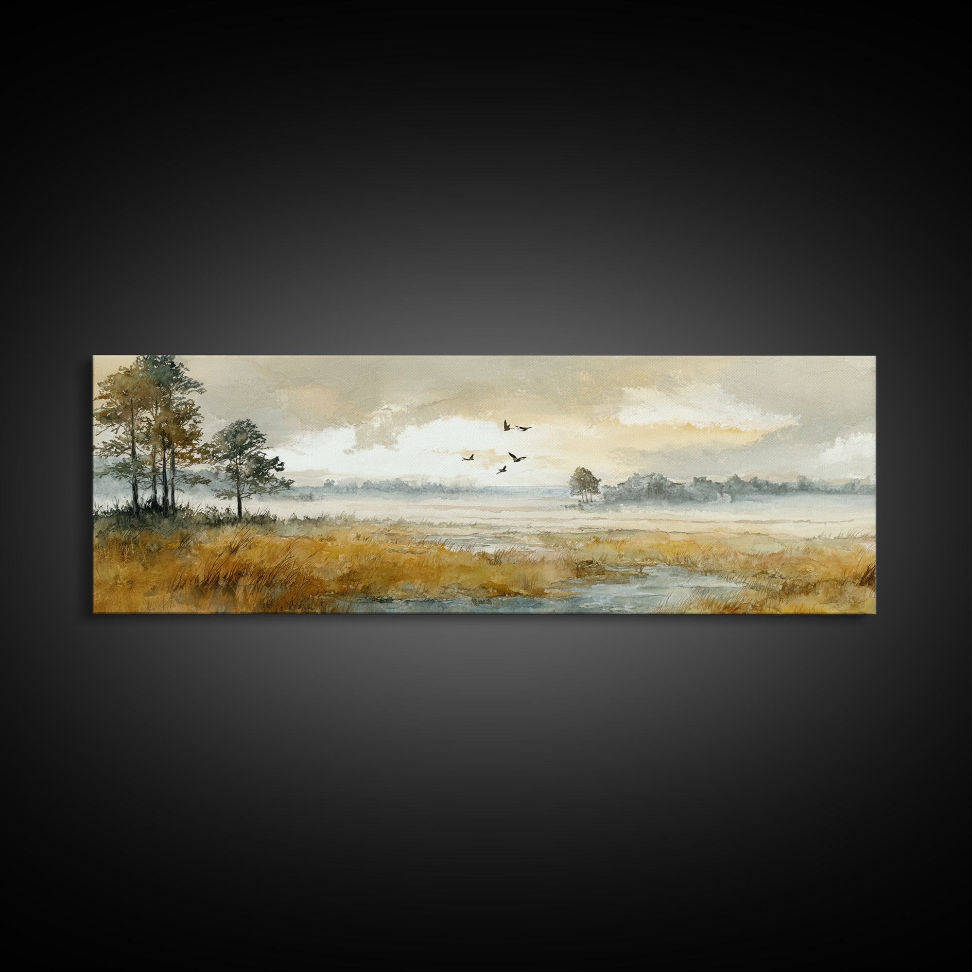 Misty Cypress Swamp Canvas Print, Landscape Art, Framed Wall Art, Living Room Decor, Oil Painting, Horizon, Modern Wall Art, LAN-3x1-38