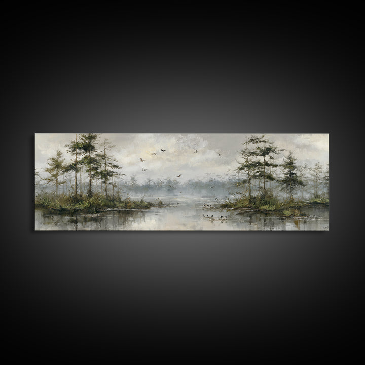 Misty Cypress Swamp Canvas Print, Landscape Art, Boho Decor, Living Room Decor, Fine Art, Horizon, Art Prints, Digital Art, LAN-3x1-62