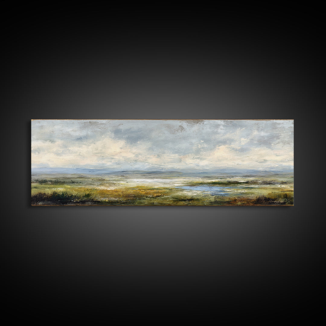 Storm Clouds over an Open Prairie Framed Canvas Print, Landscape Art, Original Art, Living Room Decor, Fine Art, Horizon, LAN-3x1-67