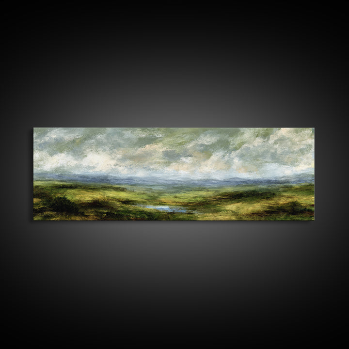 Rolling Green Hills Canvas Print, Landscape Art, Wall Art, Living Room Decor, Fine Art, Horizon, Framed Wall Art, Abstract Art, LAN-3x1-70