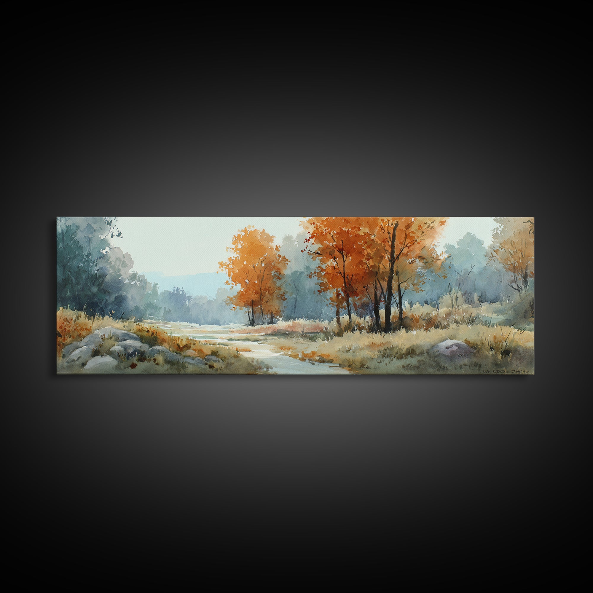 Autumn Forest Path Framed Canvas Print, Landscape Art, Neutral Decor, Living Room Decor, Oil Painting, Horizon, Home Decor, LAN-3x1-73