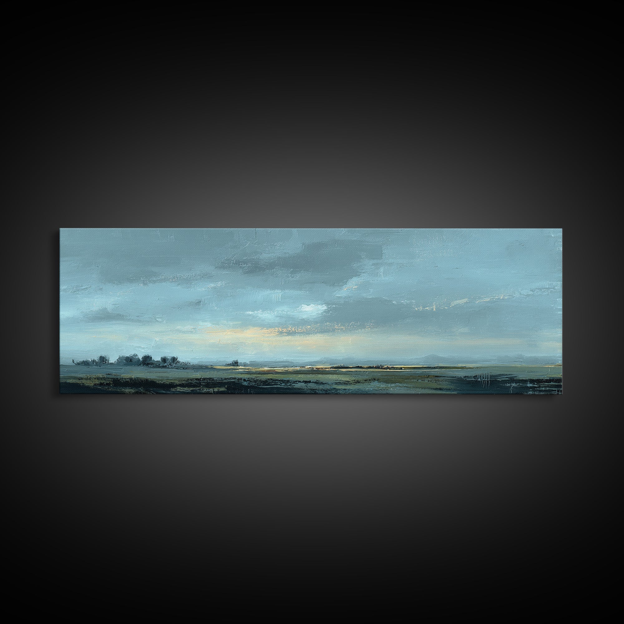 Desert Dunes under Pale Moon Framed Canvas Print, Landscape Art, Printable Wall Art, Living Room Decor, Oil Painting, Horizon, LAN-3x1-99