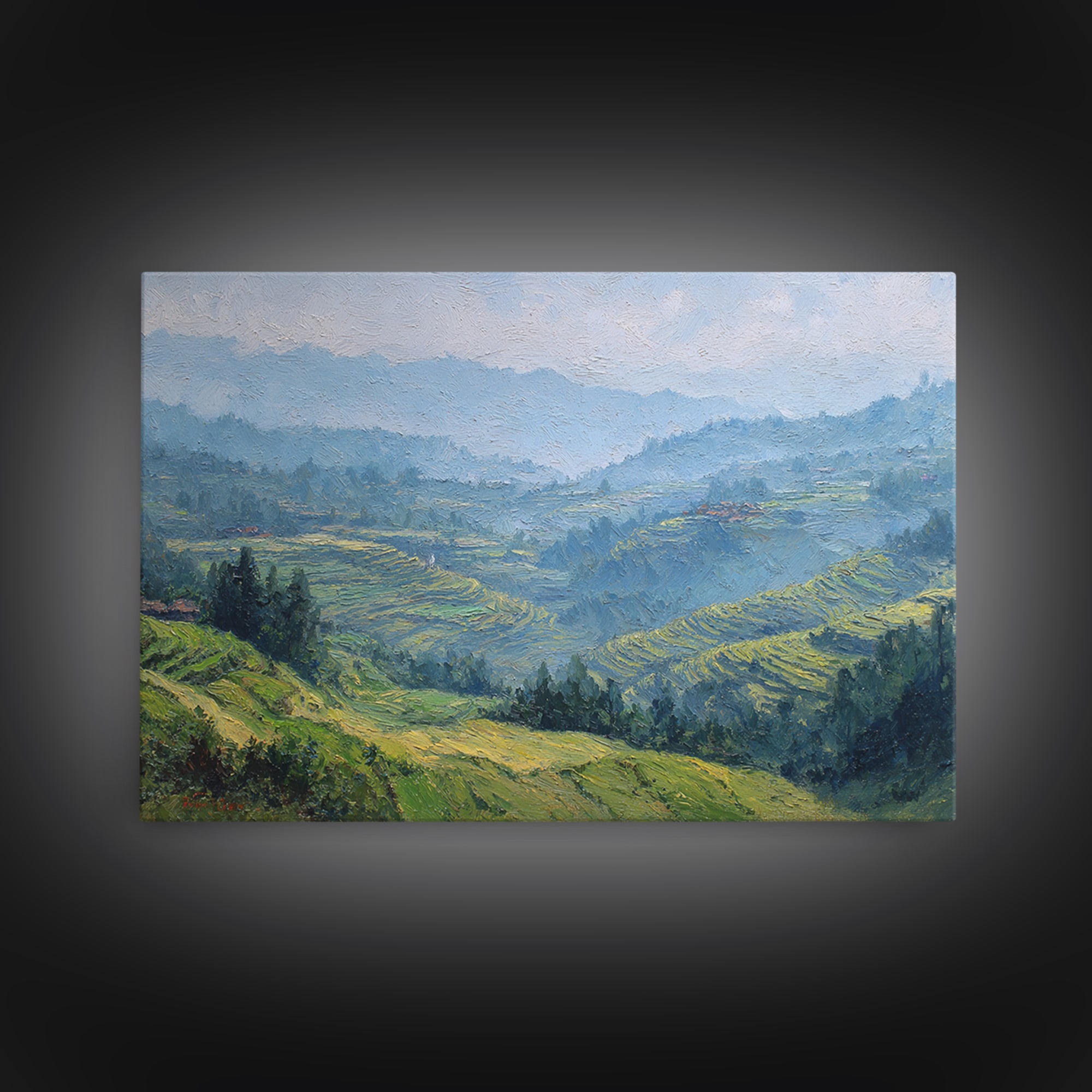 Rice Terraces Glowing Canvas Print, Landscape Art, Digital Print, Living Room Decor, Fine Art, Horizon, Living Room Wall Art, LAN-3x2-22
