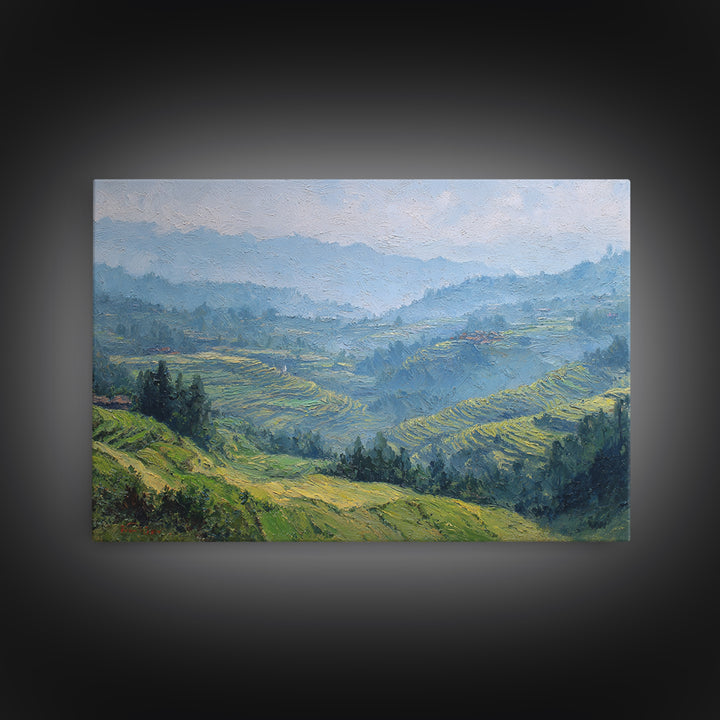 Rice Terraces Glowing Canvas Print, Landscape Art, Digital Print, Living Room Decor, Fine Art, Horizon, Living Room Wall Art, LAN-3x2-22