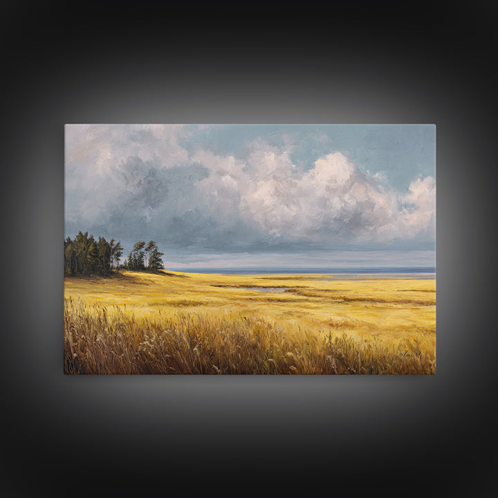 Golden Wheat Field Beneath Huge Clouds Canvas Print, Landscape Art, Horizontal Wall Art, Living Room Decor, Horizon, LAN-3x2-28