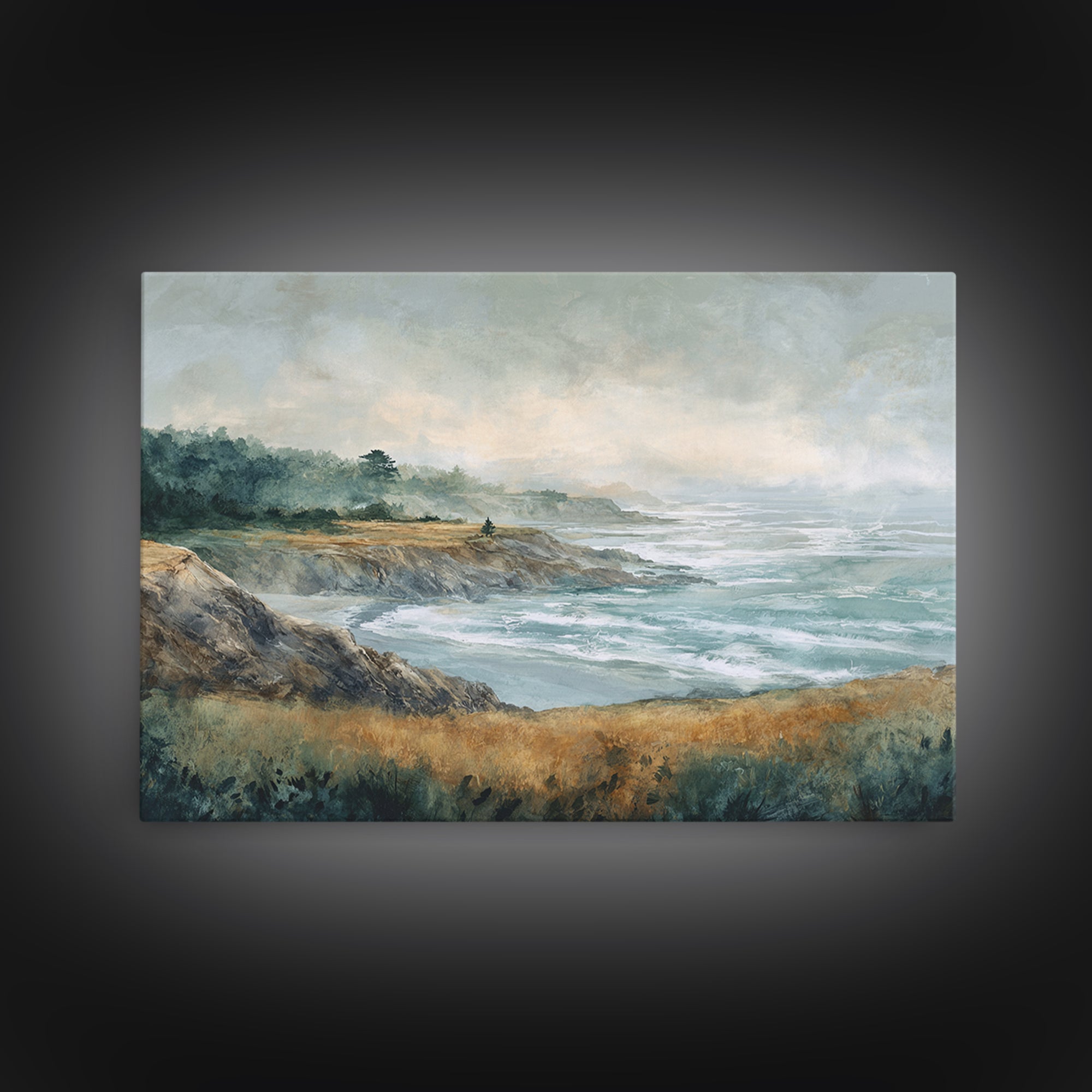Coastal Cliffs with Crashing Waves Framed Canvas Print, Landscape Art, Set of 3 Prints, Living Room Decor, Fine Art, Horizon, LAN-3x2-36