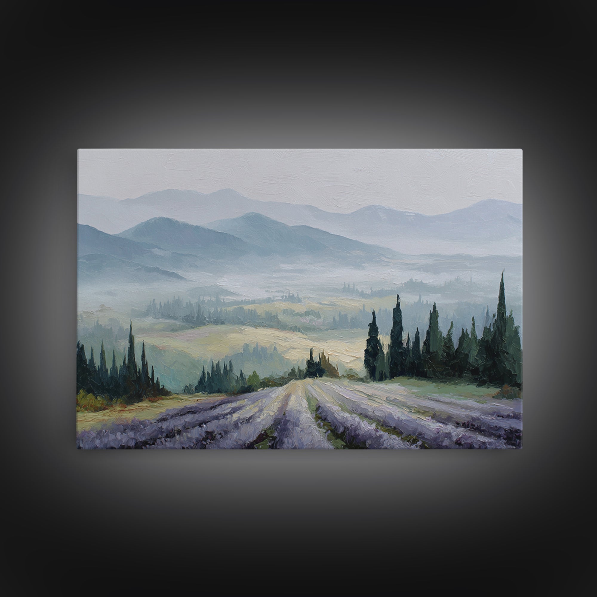 Lavender Field Leading to Distant Hills Canvas Print, Landscape Art, Abstract Wall Art, Living Room Decor, Fine Art, Horizon, LAN-3x2-38
