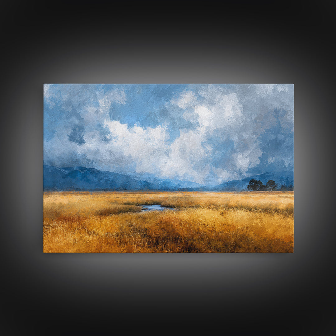 Golden Wheat Field Beneath Huge Clouds Canvas Print, Landscape Art, Digital Print, Living Room Decor, Fine Art, Horizon, LAN-3x2-4