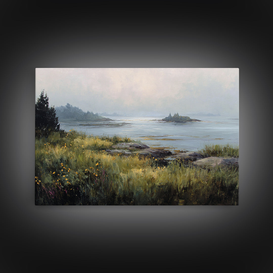 Sunlit Meadow with Wildflowers Framed Canvas Print, Landscape Art, Modern Art, Living Room Decor, Fine Art, Horizon, LAN-3x2-41