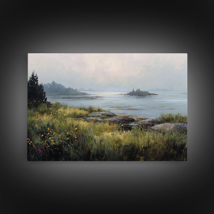 Sunlit Meadow with Wildflowers Framed Canvas Print, Landscape Art, Modern Art, Living Room Decor, Fine Art, Horizon, LAN-3x2-41