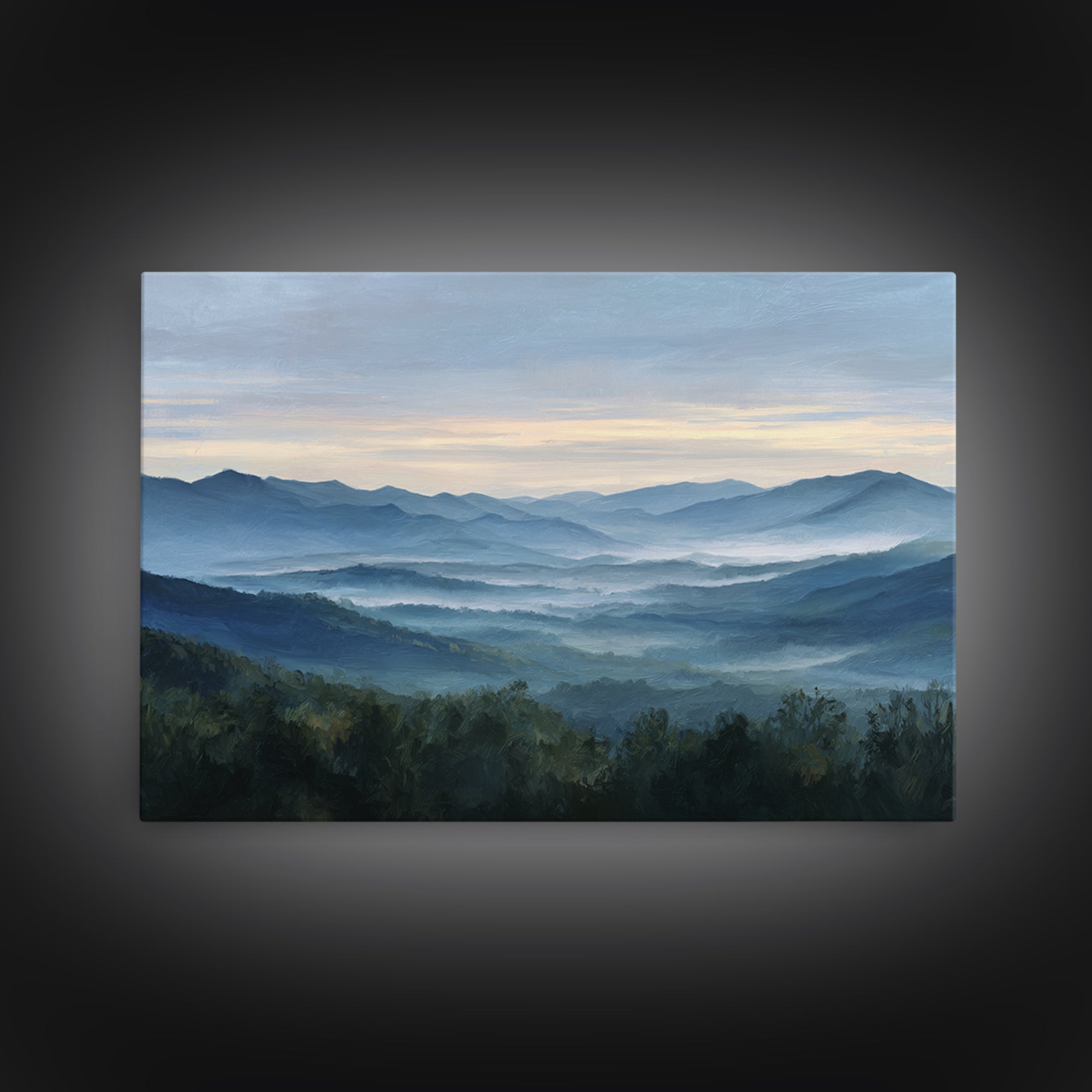 Misty Mountain Valley at Sunrise Canvas Print, Landscape Art, Modern Decor, Living Room Decor, Fine Art, Horizon, Wall Decor, LAN-3x2-53
