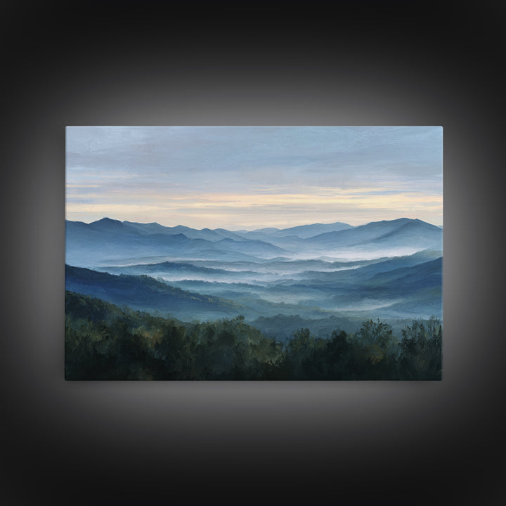Misty Mountain Valley at Sunrise Canvas Print, Landscape Art, Modern Decor, Living Room Decor, Fine Art, Horizon, Wall Decor, LAN-3x2-53