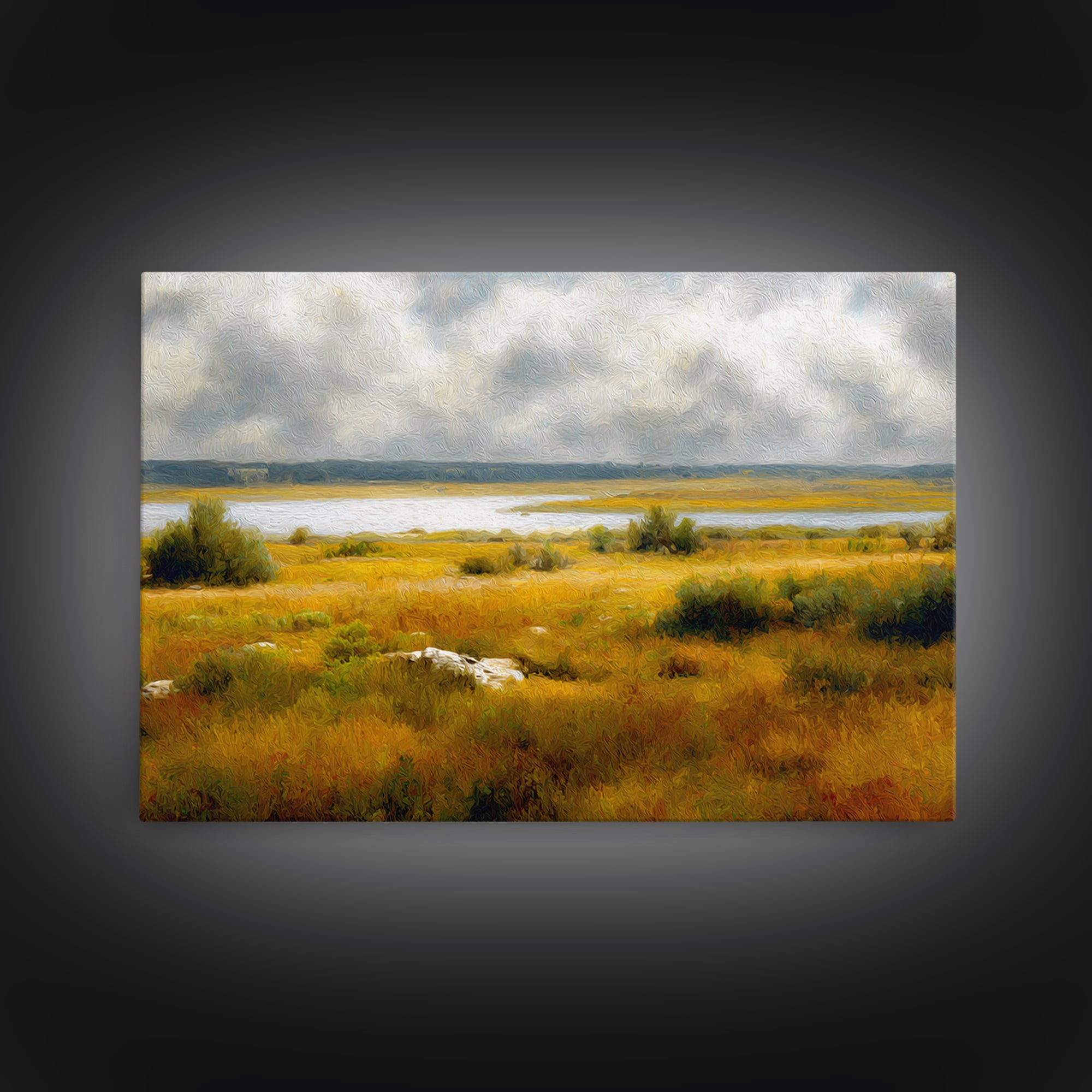 Storm Clouds over an Open Prairie Framed Canvas Print, Landscape Art, Digital Print, Living Room Decor, Fine Art, Horizon, LAN-3x2-55
