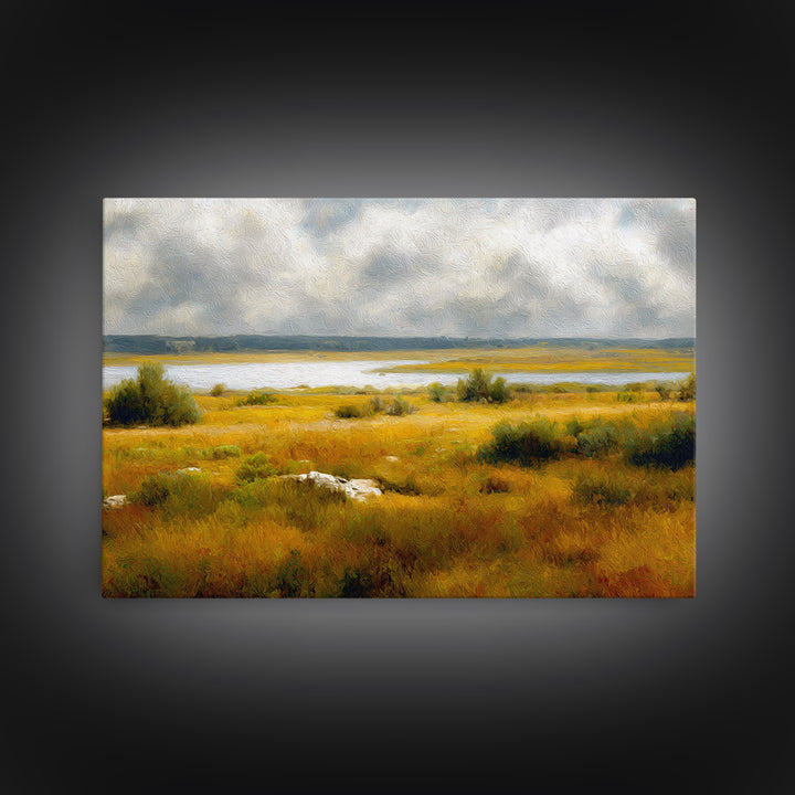 Storm Clouds over an Open Prairie Framed Canvas Print, Landscape Art, Digital Print, Living Room Decor, Fine Art, Horizon, LAN-3x2-55