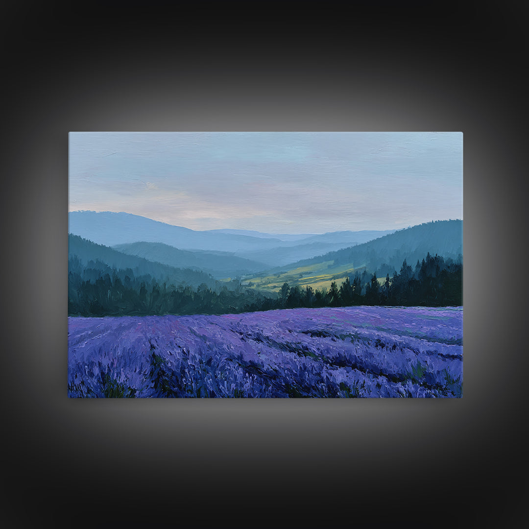 Lavender Field Leading to Distant Hills Canvas Print, Landscape Art, Abstract Wall Art, Living Room Decor, Fine Art, Horizon, LAN-3x2-62