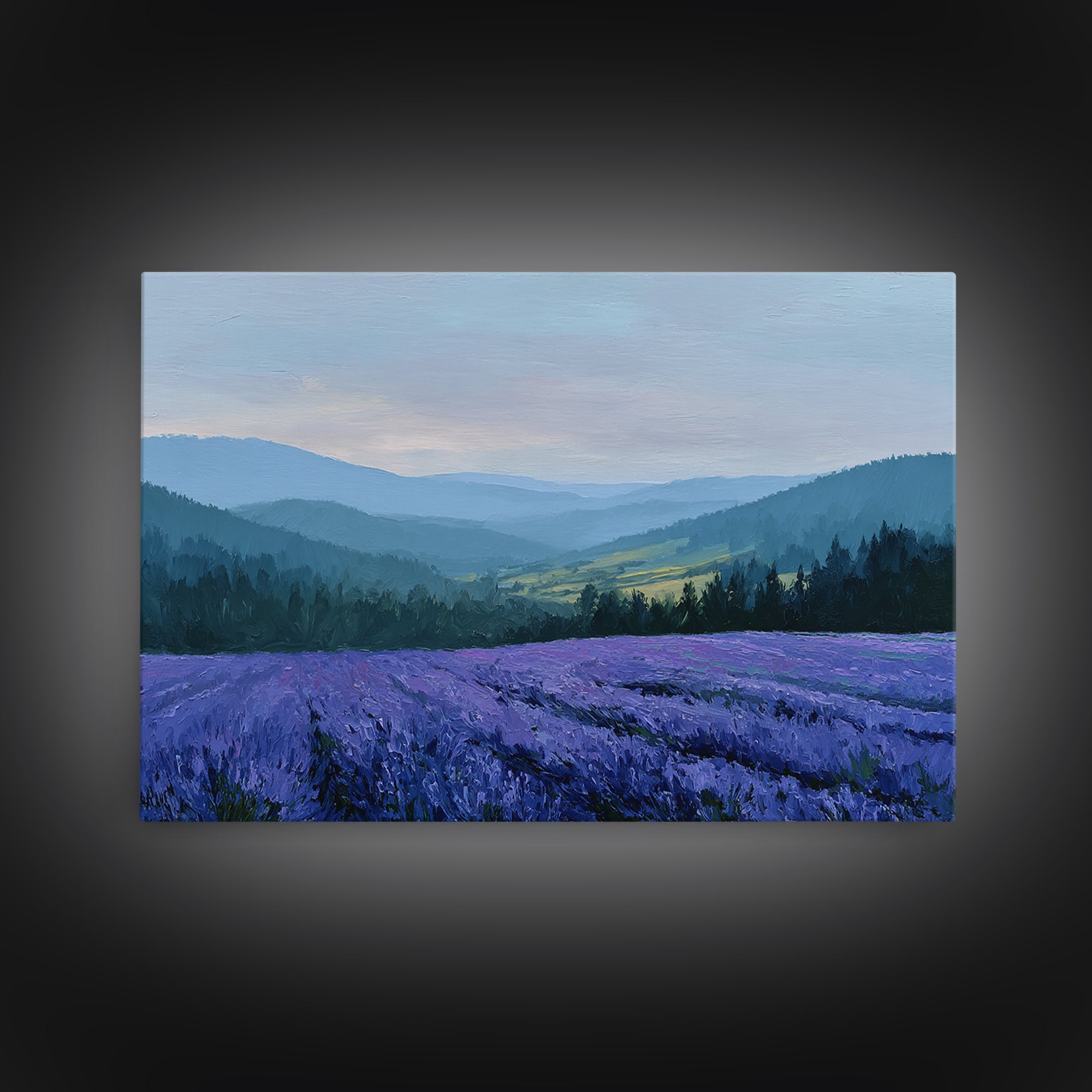 Lavender Field Leading to Distant Hills Canvas Print, Landscape Art, Abstract Wall Art, Living Room Decor, Fine Art, Horizon, LAN-3x2-62