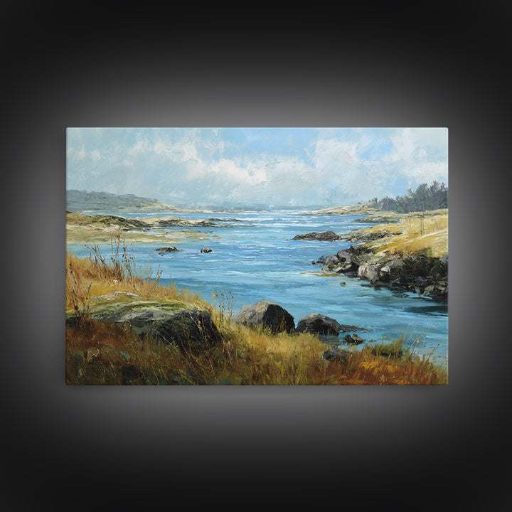 Fjord Landscape with Icy Blue Water Canvas Print, Landscape Art, Original Painting, Living Room Decor, Fine Art, Horizon, LAN-3x2-67