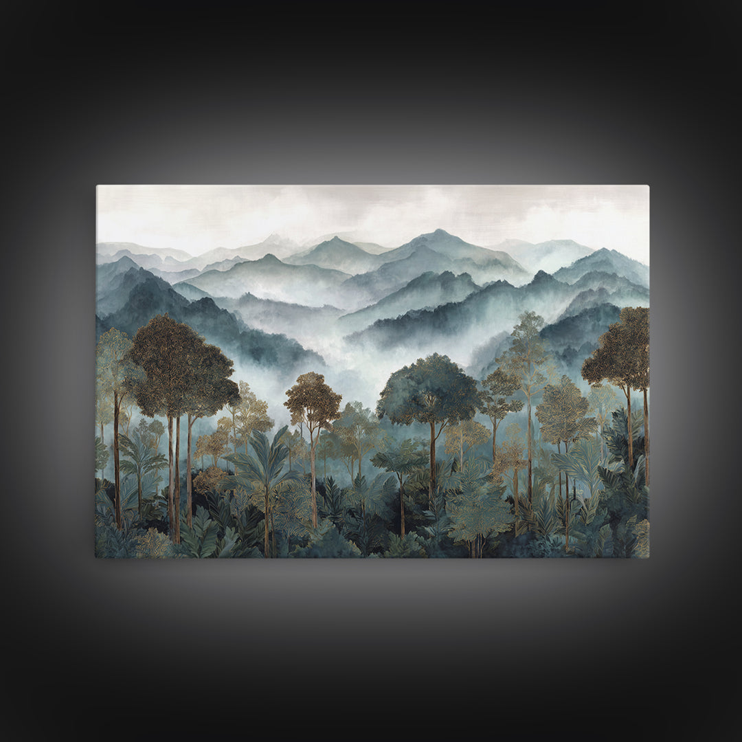 Tropical Jungle Waterfall Canvas Print, Landscape Art, Minimalist Decor, Living Room Decor, Oil Painting, Horizon, LAN-3x2-68