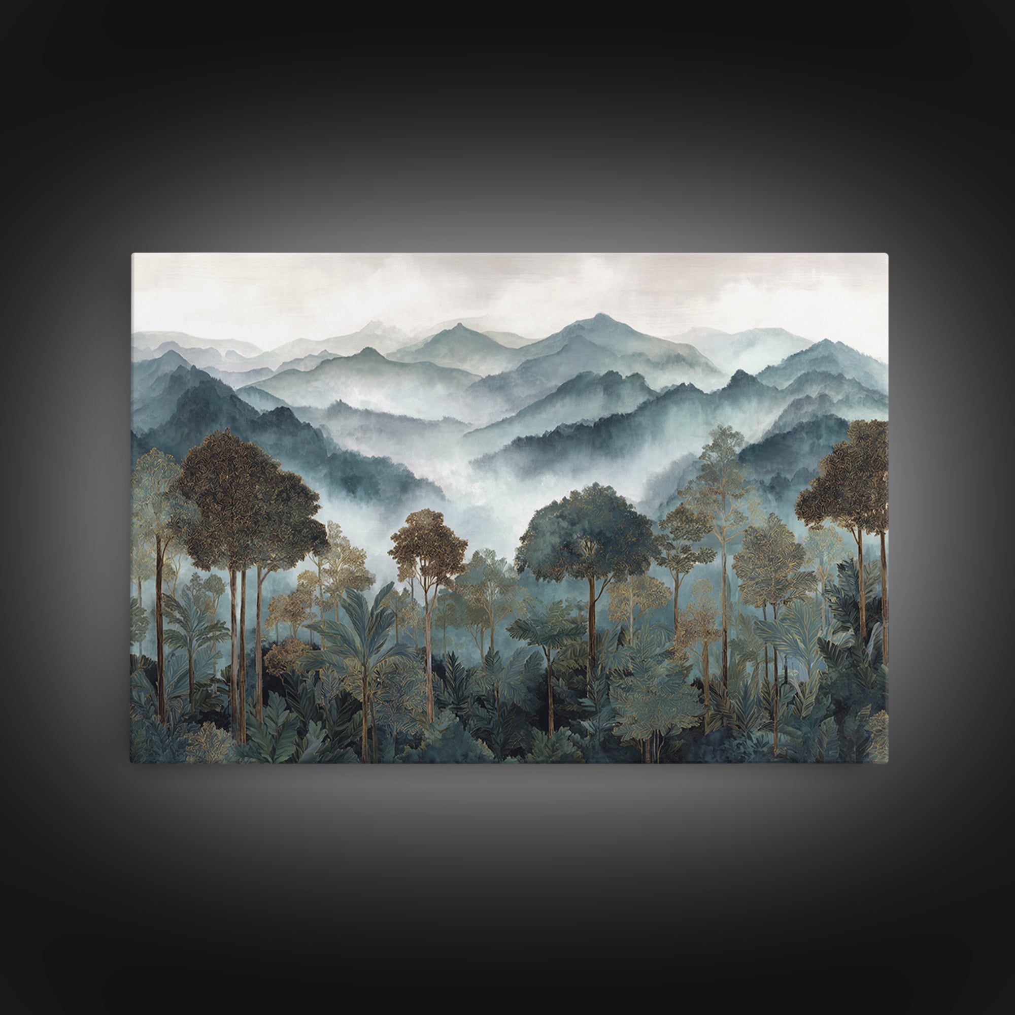 Tropical Jungle Waterfall Canvas Print, Landscape Art, Minimalist Decor, Living Room Decor, Oil Painting, Horizon, LAN-3x2-68