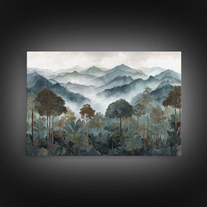 Tropical Jungle Waterfall Canvas Print, Landscape Art, Minimalist Decor, Living Room Decor, Oil Painting, Horizon, LAN-3x2-68