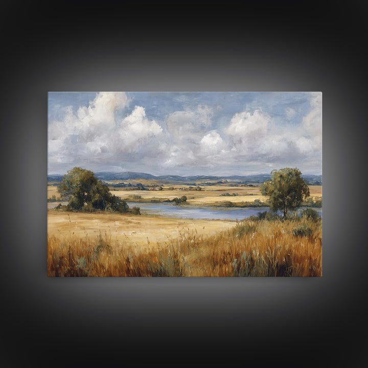 Golden Wheat Field Beneath Huge Clouds Canvas Print, Landscape Art, Luxury Decor, Living Room Decor, Fine Art, Horizon, LAN-3x2-76
