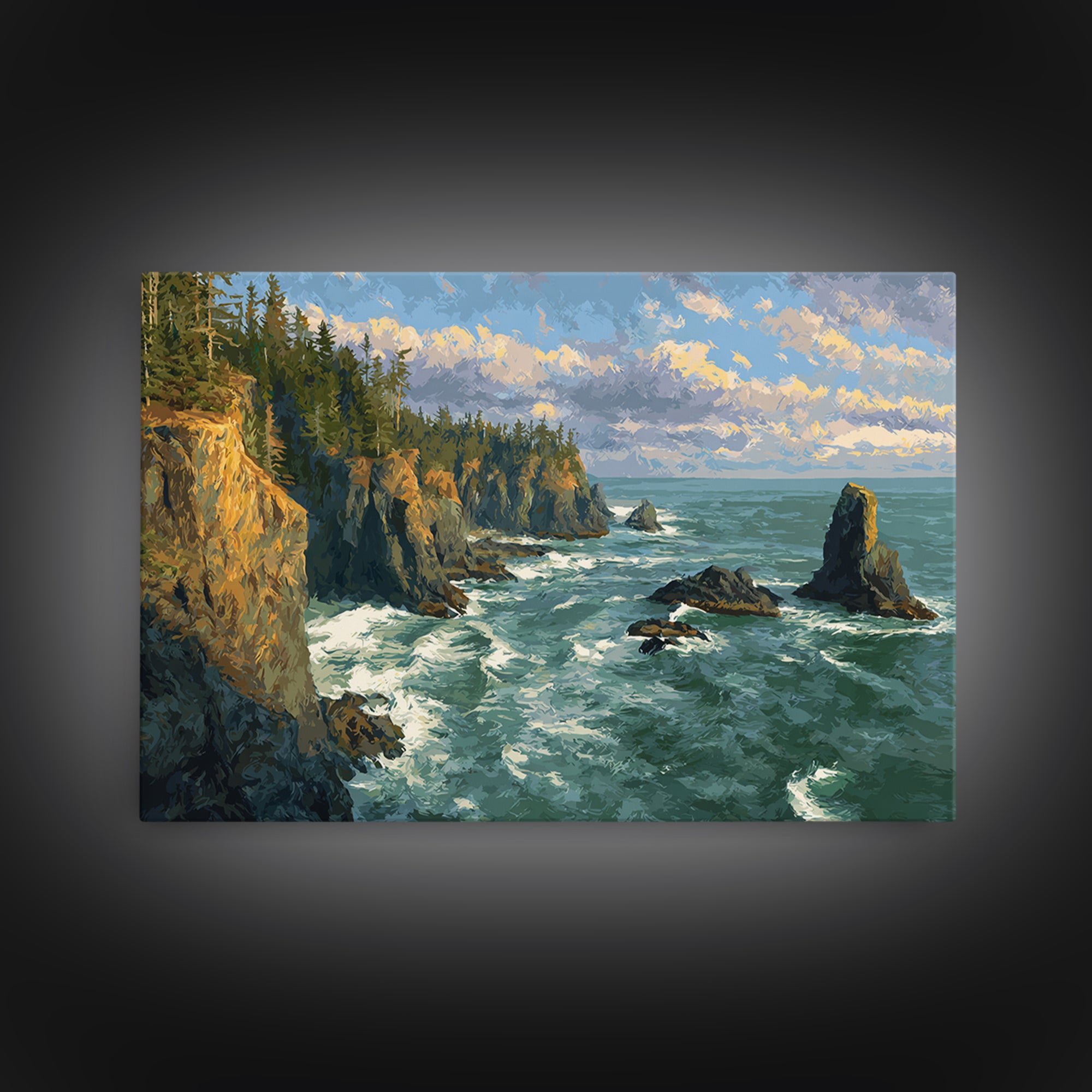 Coastal Cliffs with Crashing Waves Canvas Print, Landscape Art, Wall Decor, Living Room Decor, Fine Art, Horizon, Digital Print, LAN-3x2-84