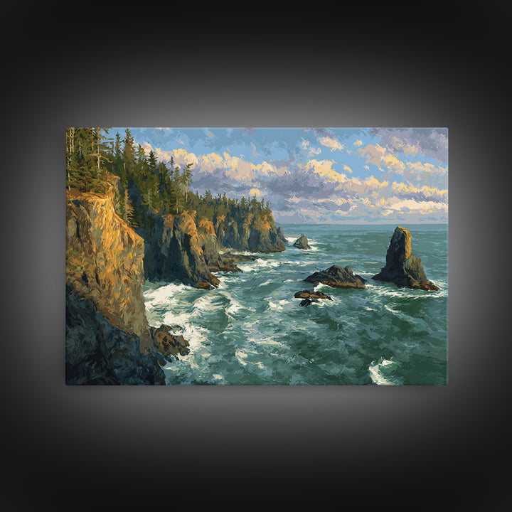 Coastal Cliffs with Crashing Waves Canvas Print, Landscape Art, Wall Decor, Living Room Decor, Fine Art, Horizon, Digital Print, LAN-3x2-84