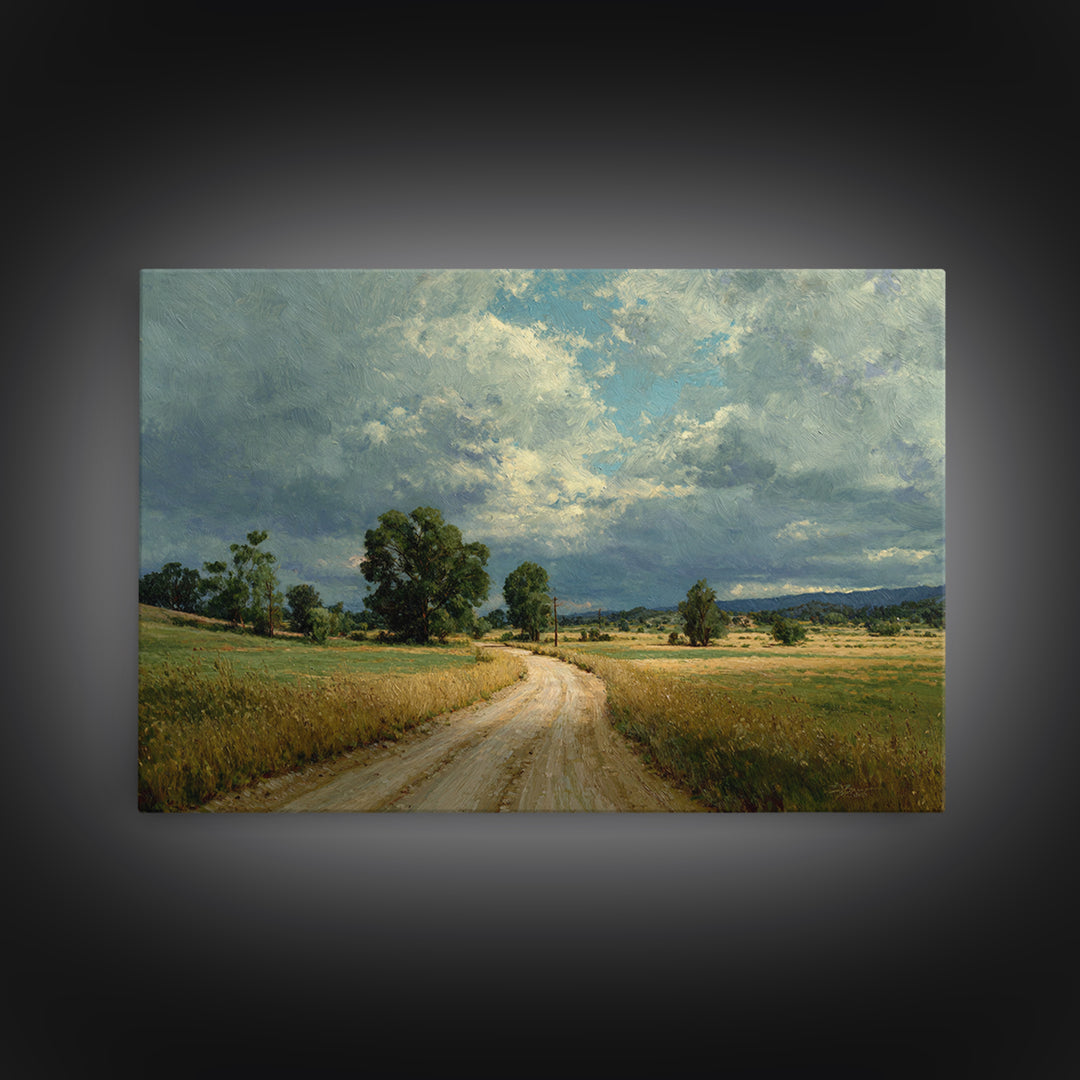 Old Country Road Framed Canvas Print, Landscape Art, Art Prints, Living Room Decor, Fine Art, Horizon, Abstract Wall Art, LAN-3x2-96