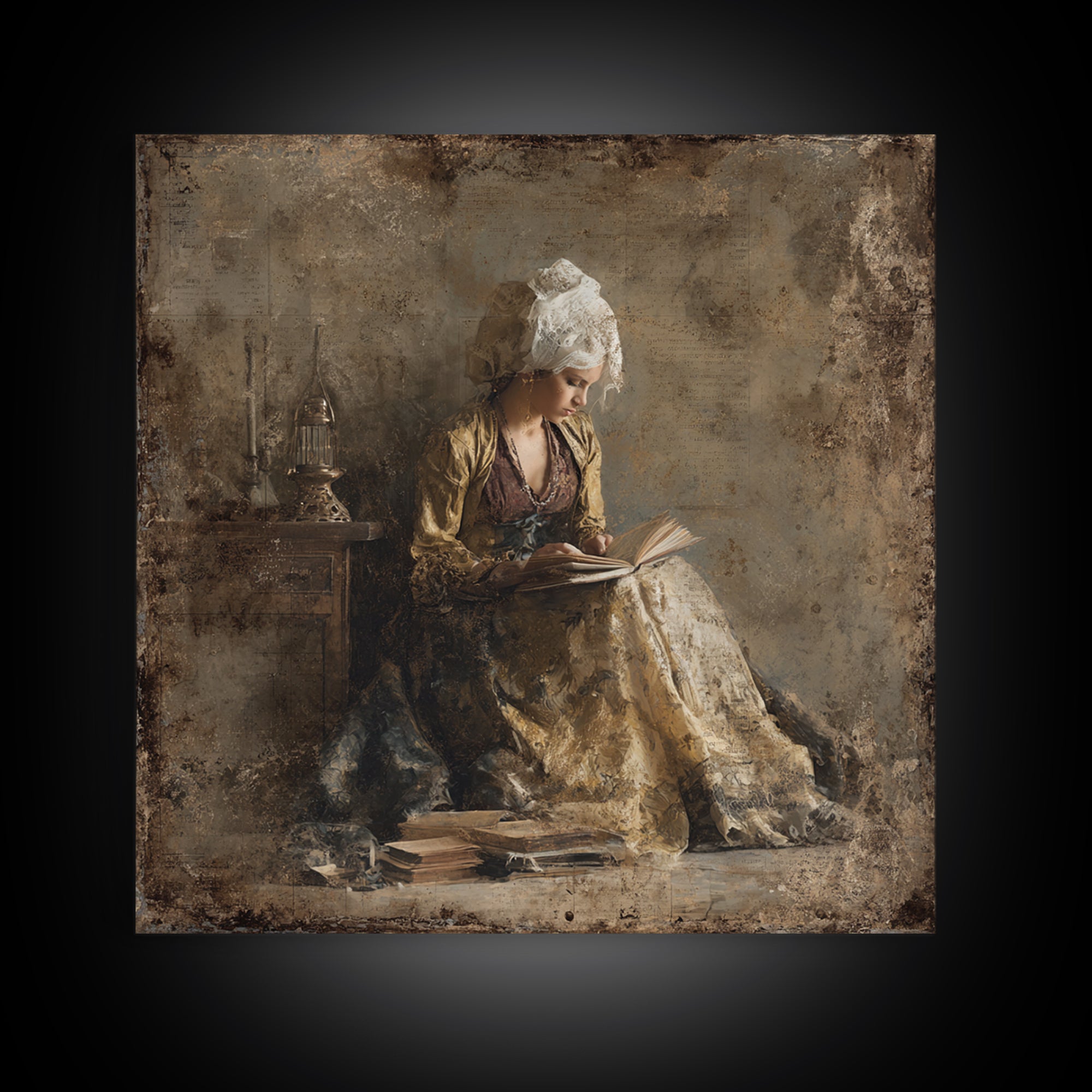 Renaissance Reading Figure Framed Canvas Print, Library Art, Gothic Wall Decor, Library Decor, Fine Art, Archive, LIB-1x1-71