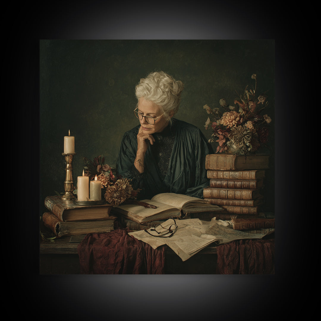 Classical Scholar Portrait Canvas Print, Library Art, Boho Decor, Library Decor, Fine Art, Archive, Digital Art, LIB-1x1-82
