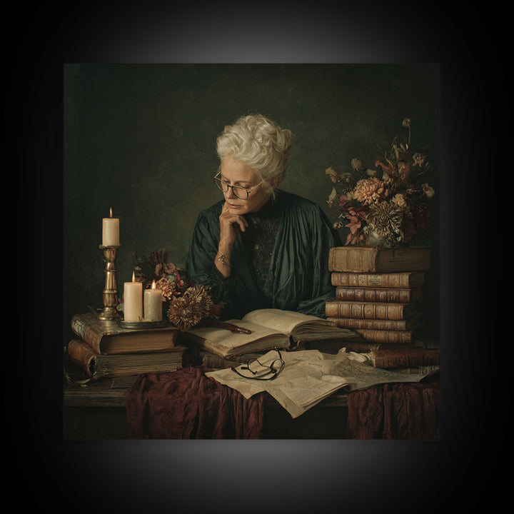 Classical Scholar Portrait Canvas Print, Library Art, Boho Decor, Library Decor, Fine Art, Archive, Digital Art, LIB-1x1-82
