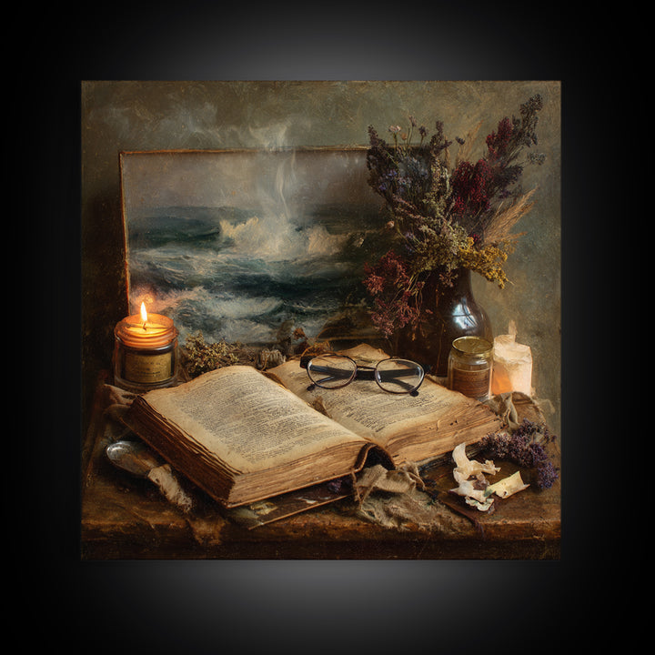Stormy Sea Painting Inside an Open Book Canvas Print, Library Art, Neutral Decor, Library Decor, Fine Art, Archive, Home Decor, LIB-1x1-90