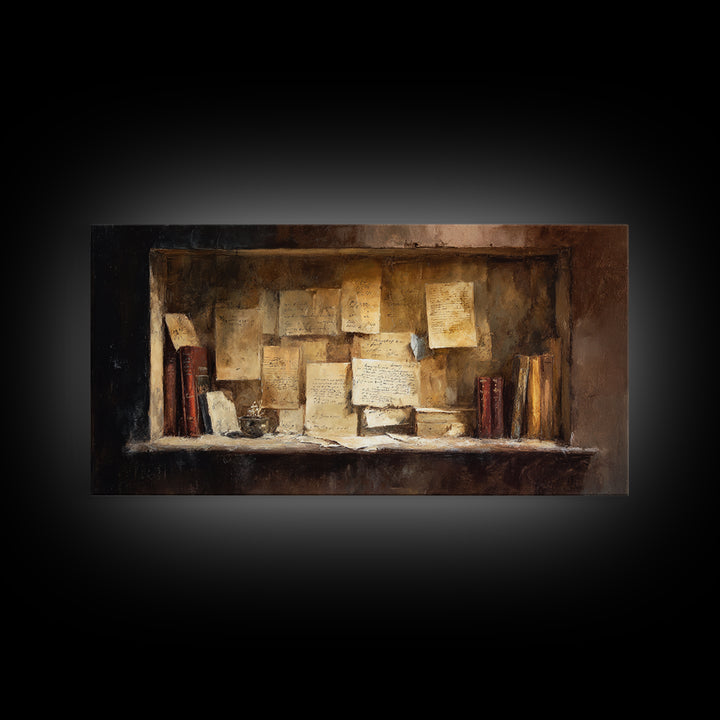 Moonlit Window with Floating Pages Framed Canvas Print, Library Art, Contemporary Art, Library Decor, Fine Art, Archive, LIB-2x1-28