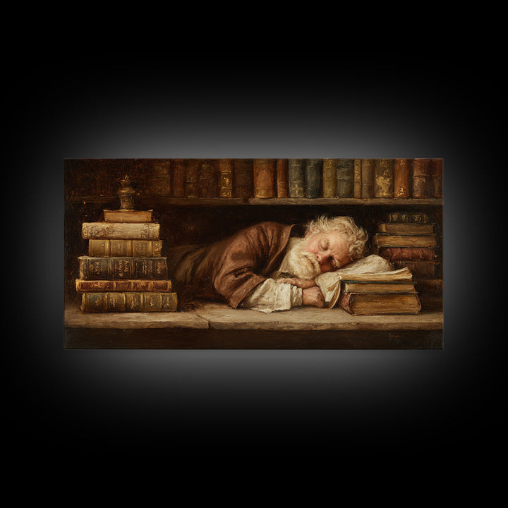 Classical Scholar Portrait Framed Canvas Print, Library Art, Minimalist Decor, Library Decor, Archive, Dark Academia Decor, LIB-2x1-6