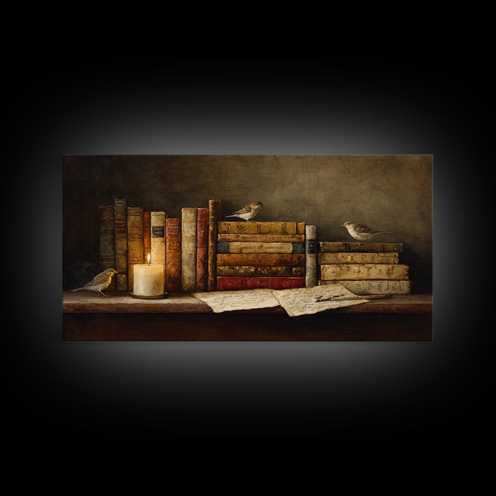 Open Book Releasing Tiny Birds Framed Canvas Print, Library Art, Living Room Decor, Library Decor, Fine Art, Archive, LIB-2x1-72