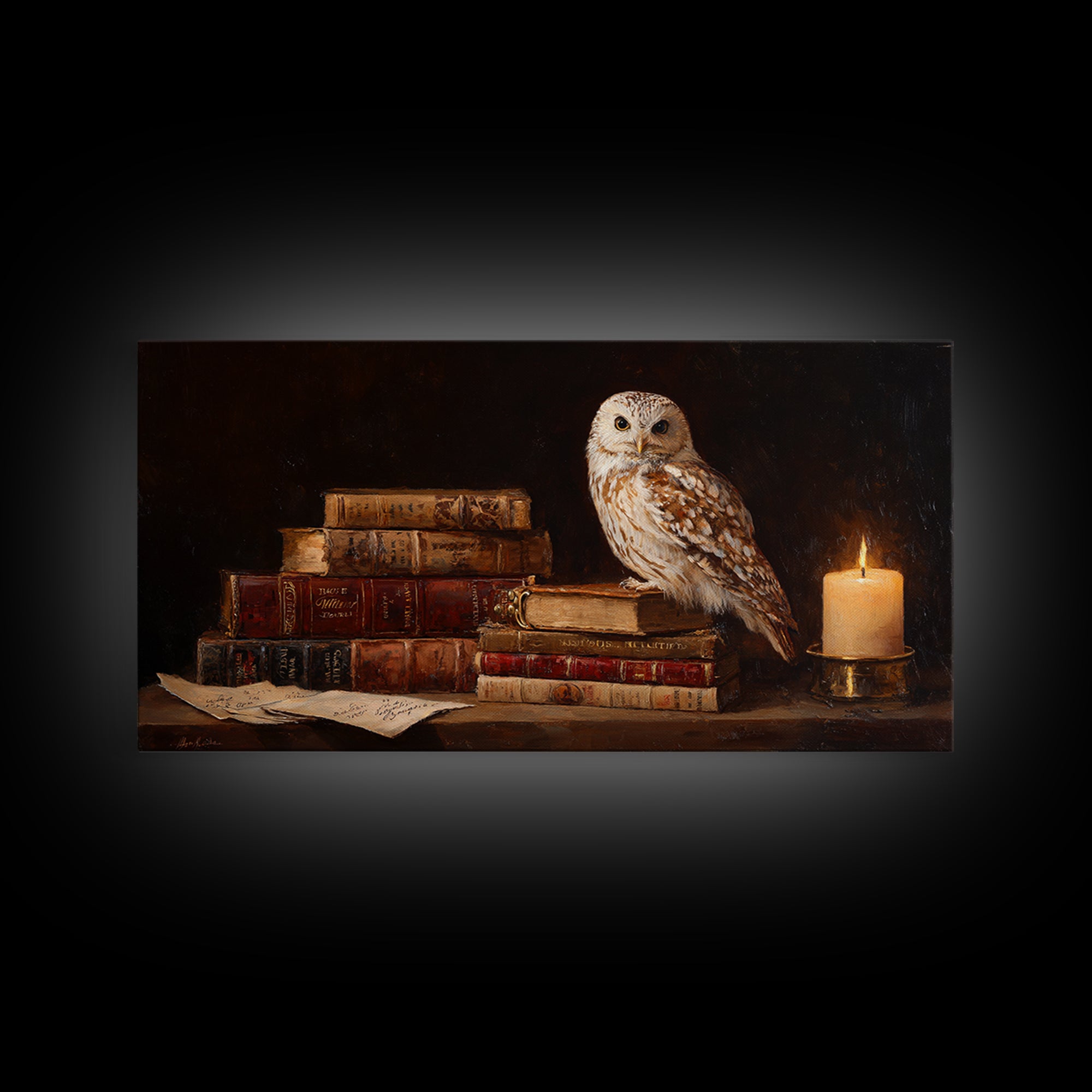Owl Perched on a Pile of Antique Canvas Print, Library Art, Printable Art, Library Decor, Fine Art, Archive, Bookish Decor, LIB-2x1-94
