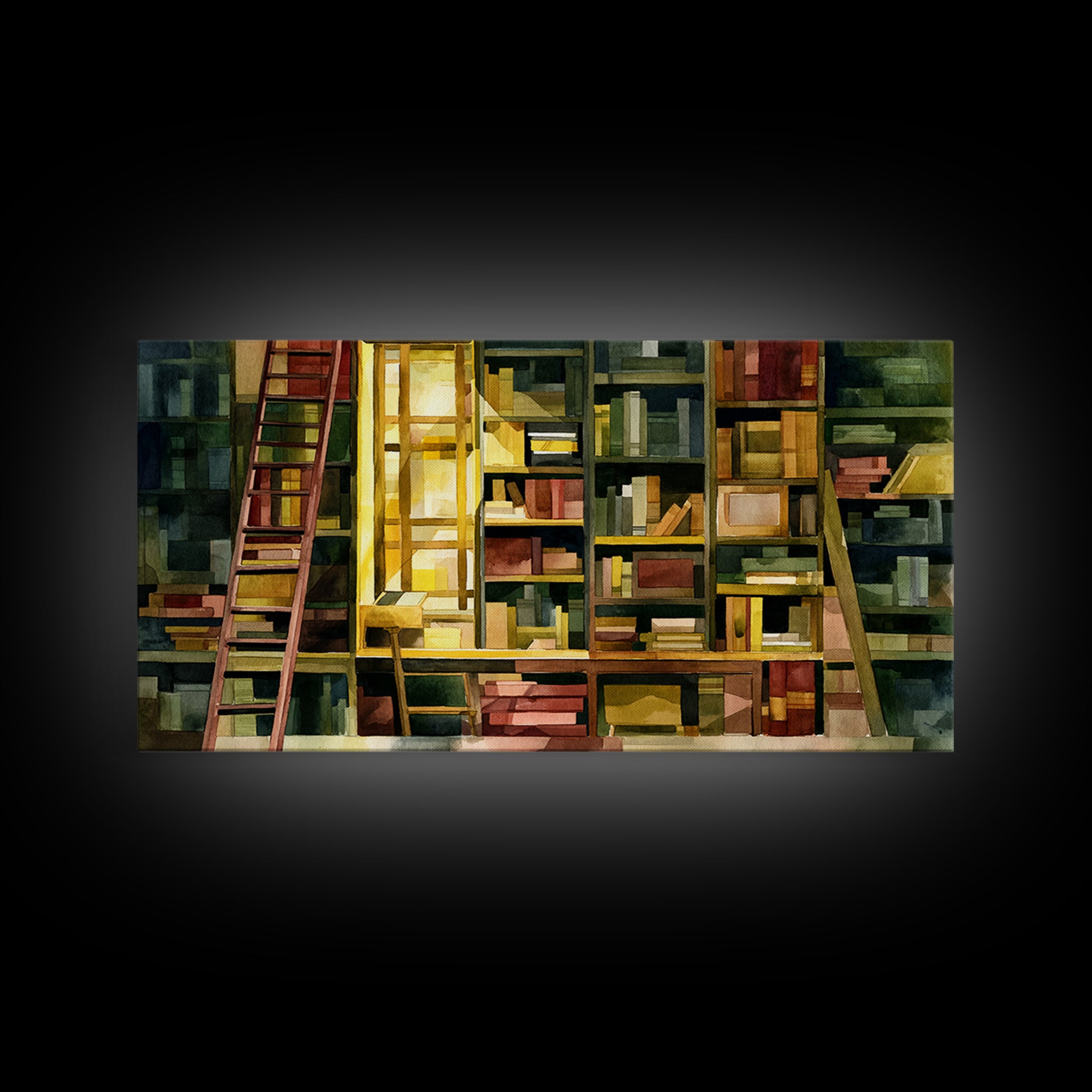 Rolling Library Ladder Framed Canvas Print, Library Art, Neutral Decor, Library Decor, Fine Art, Archive, Home Decor, LIB-2x1-95
