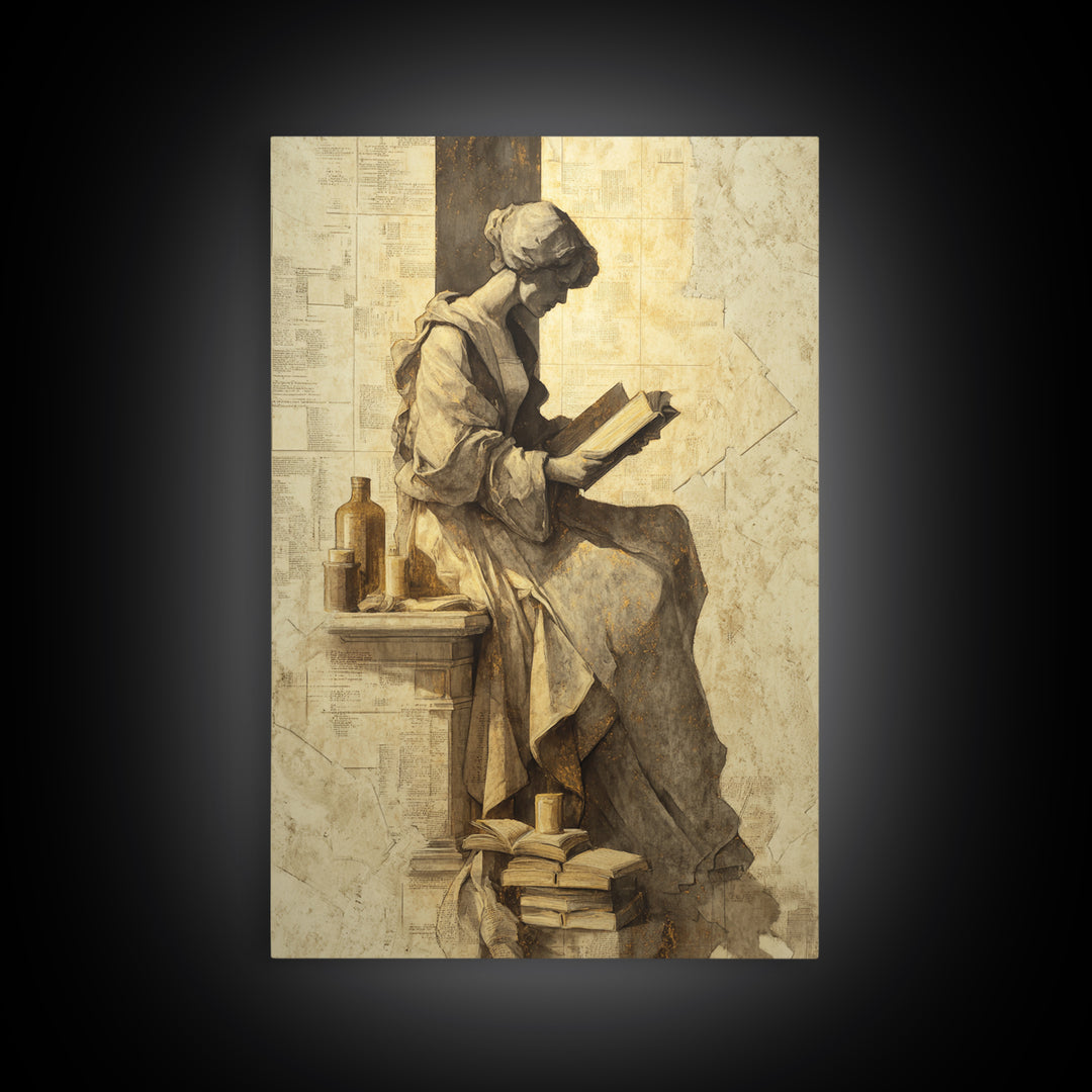 Renaissance Reading Figure Framed Canvas Print, Library Art, Printable Art, Library Decor, Fine Art, Archive, Bookish Decor, LIB-2x3-55