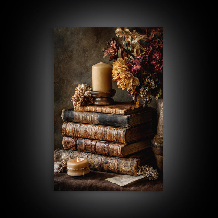 Old Books Stacked Canvas Print, Library Art, Book Art, Library Decor, Fine Art, Archive, Fine Art Print, Statement Artwork, LIB-2x3-57