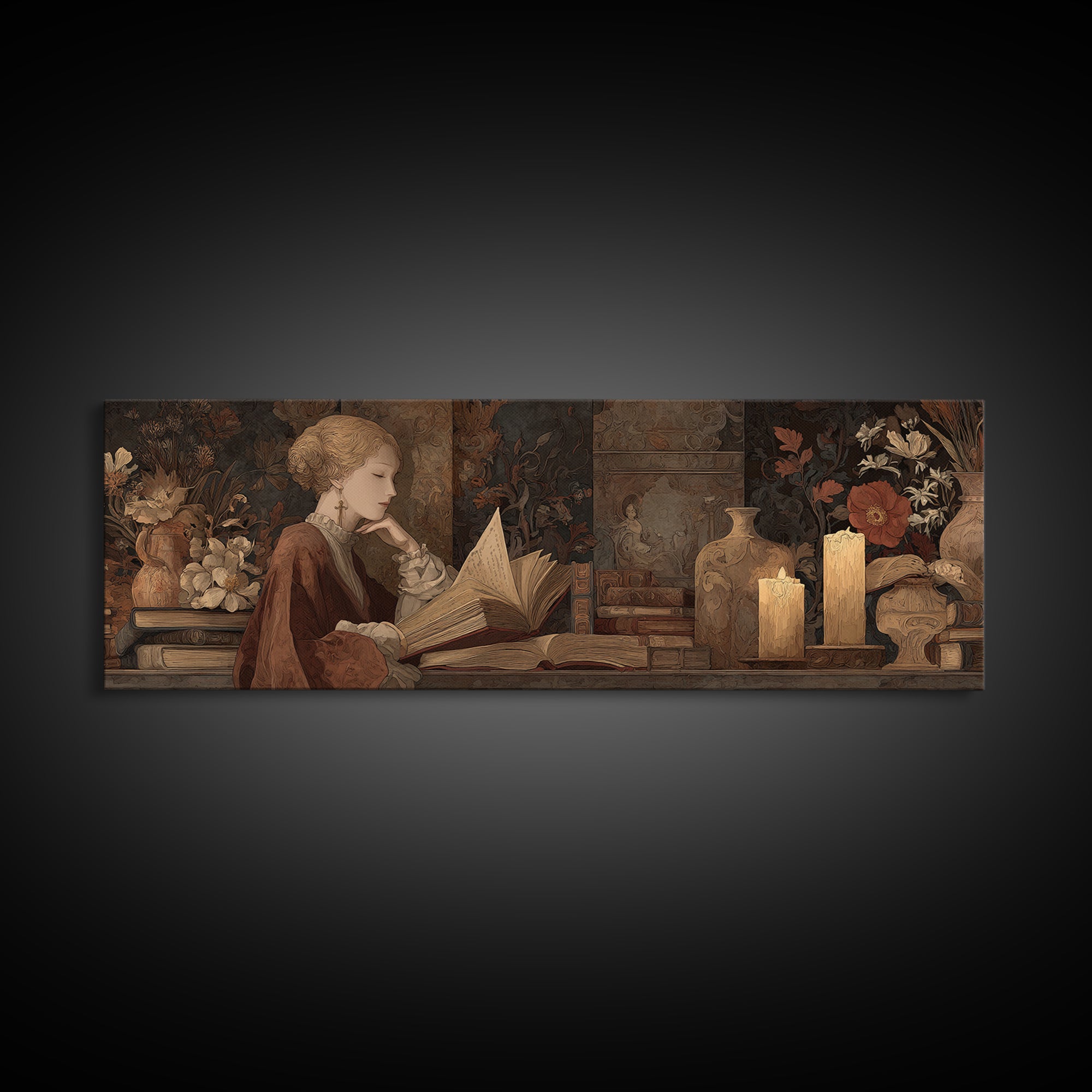 Renaissance Reading Figure Framed Canvas Print, Library Art, Gallery Decor, Library Decor, Fine Art, Archive, Wall Art, LIB-3x1-15