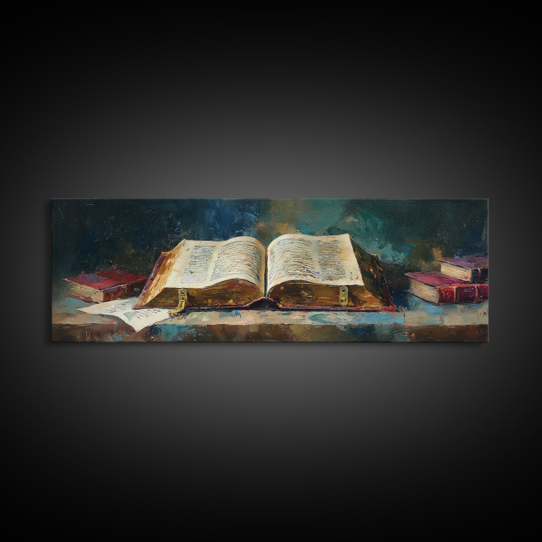 Ancient Book with Brass Clasps Canvas Print, Library Art, Book Art, Library Decor, Oil Painting, Archive, Fine Art Print, LIB-3x1-29