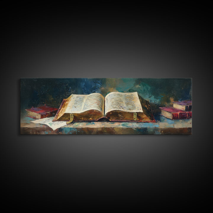 Ancient Book with Brass Clasps Canvas Print, Library Art, Book Art, Library Decor, Oil Painting, Archive, Fine Art Print, LIB-3x1-29