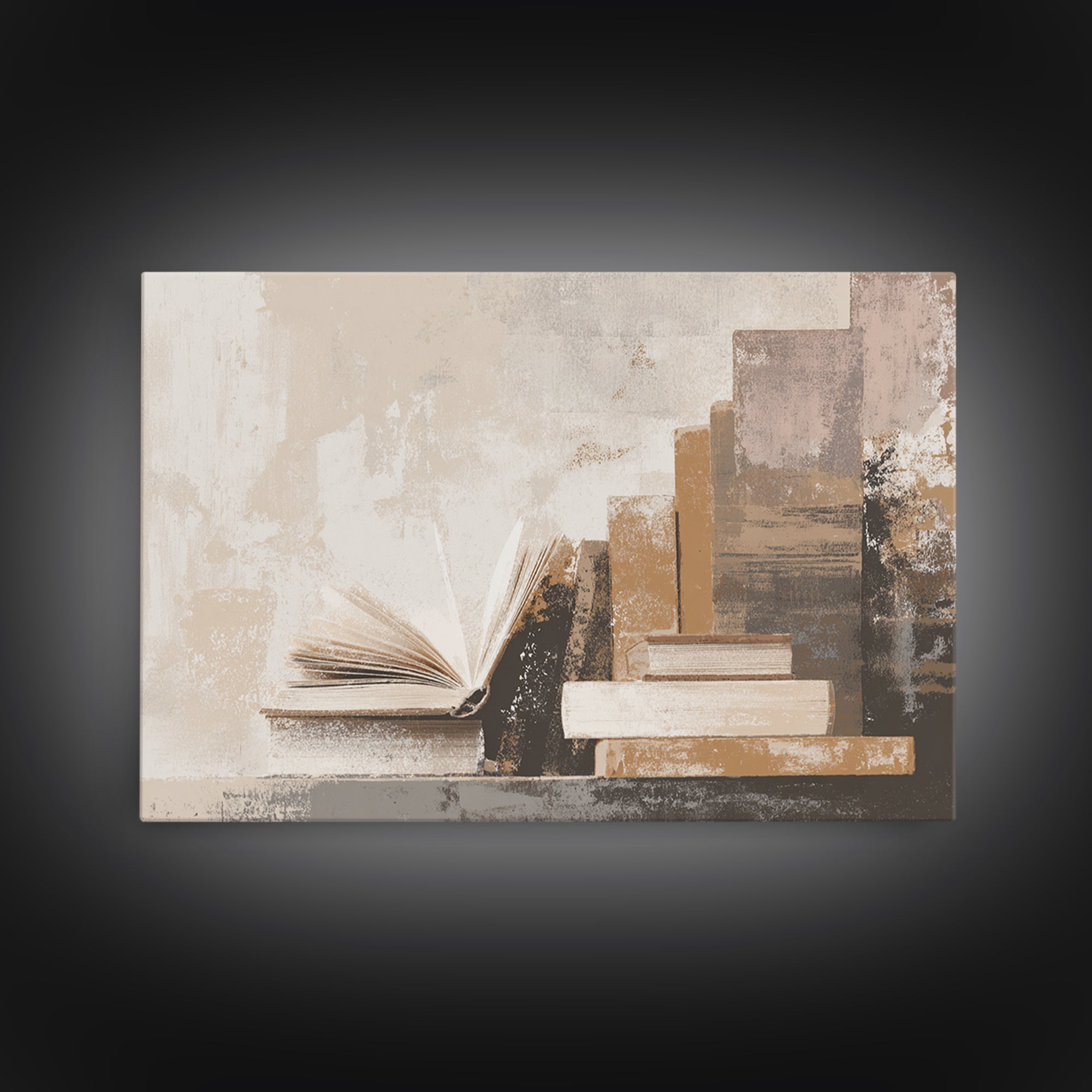 Minimal Book Silhouette Canvas Print, Library Art, Black Cat Art, Library Decor, Abstract Art, Archive, Luxury Decor, LIB-3x2-21