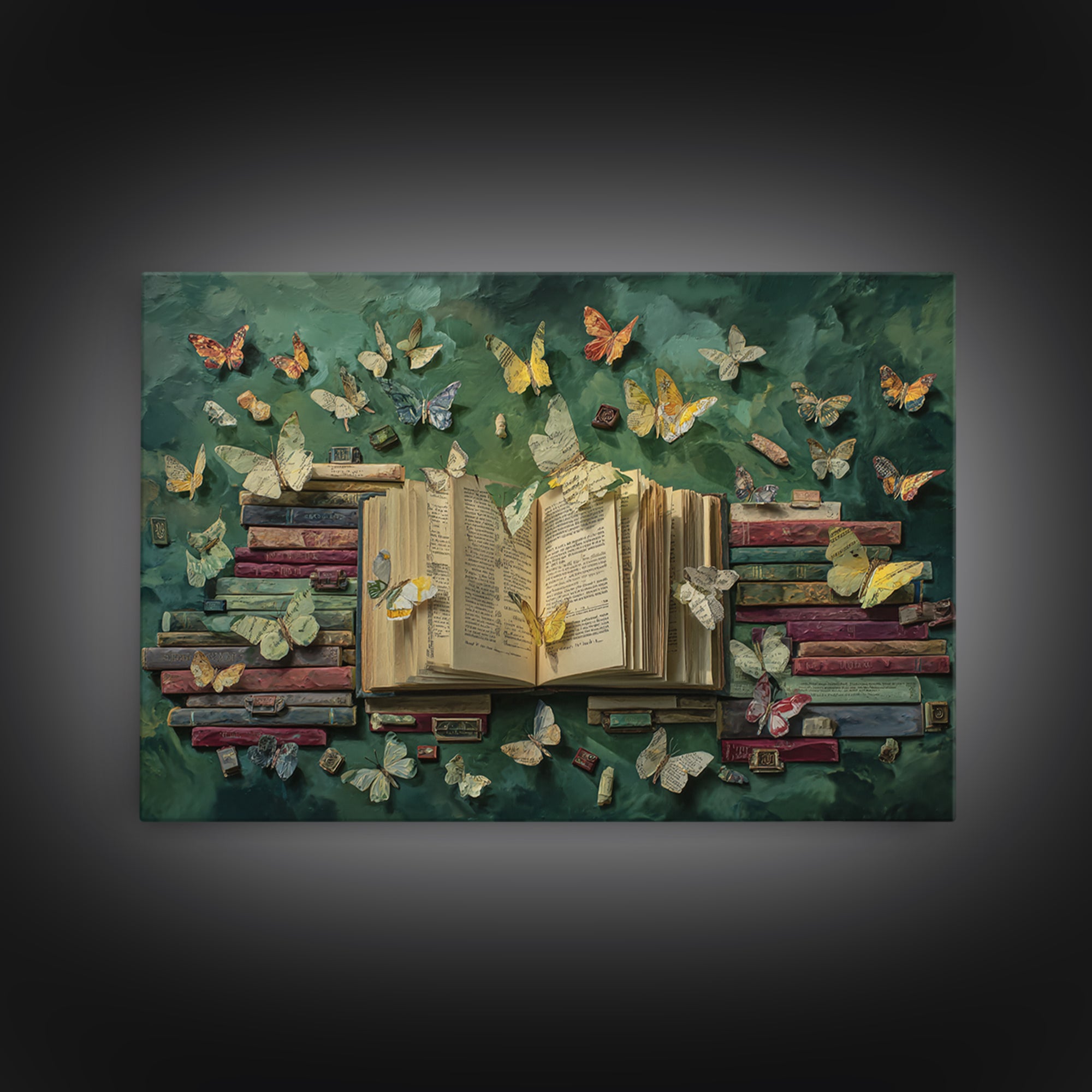 Book Pages Transforming into Butterflies Framed Canvas Print, Library Art, Reading Nook Decor, Library Decor, Fine Art, Archive, LIB-3x2-23