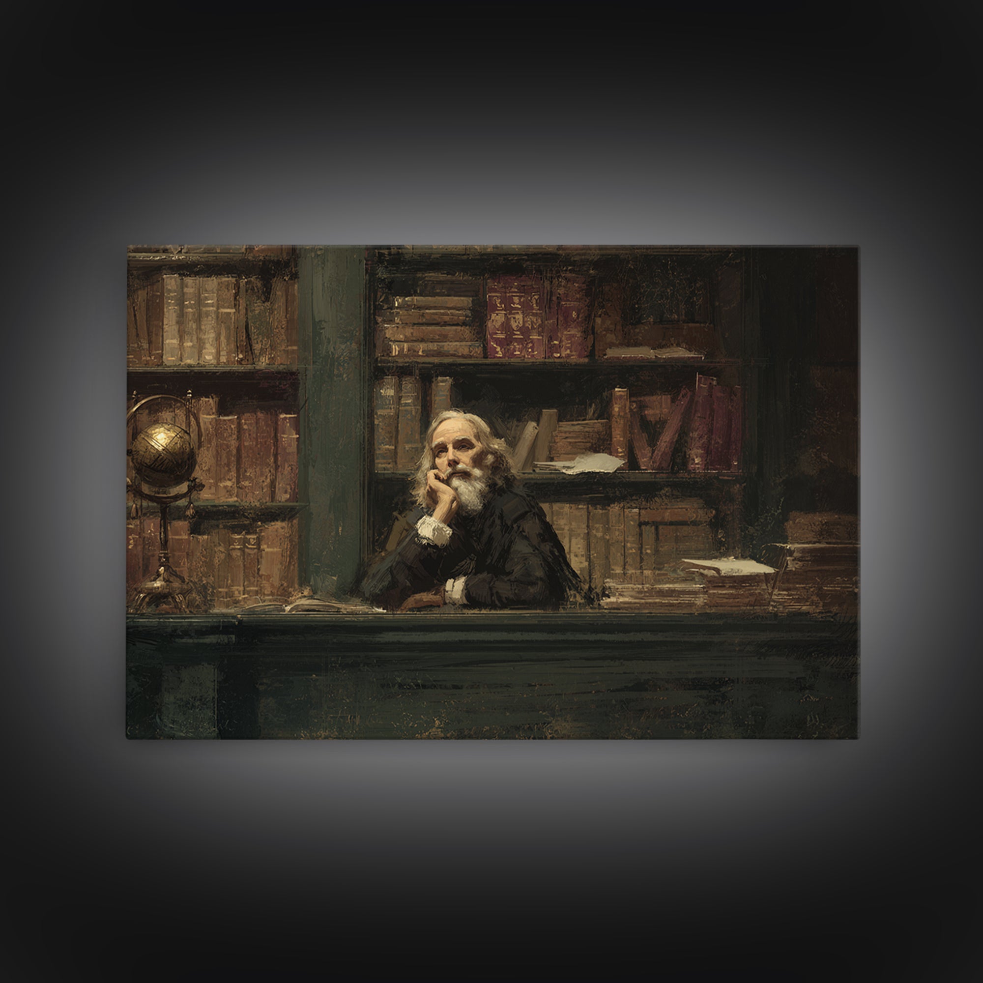 Classical Scholar Portrait Framed Canvas Print, Library Art, Halloween Wall Decor, Library Decor, Oil Painting, Archive, LIB-3x2-86